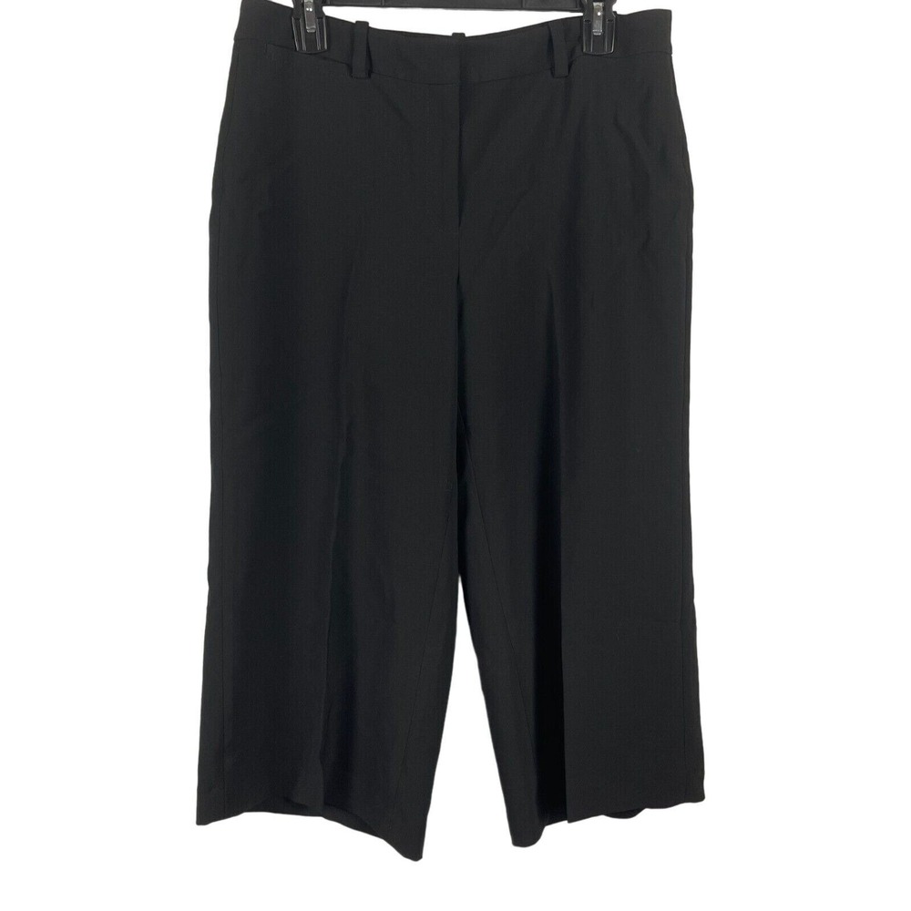 White House Black Market Crop Trousers Women 10P Black Wide Leg Stretch